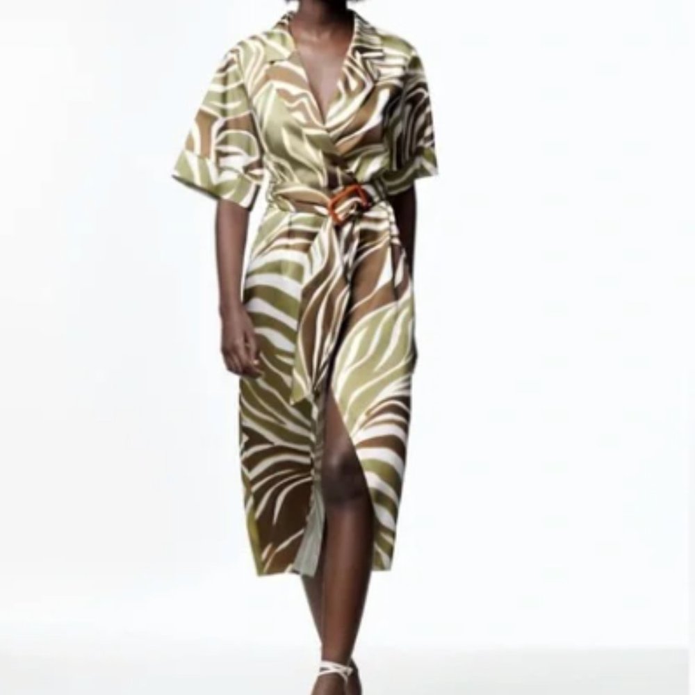 Zara Animal Print Shirt Dress